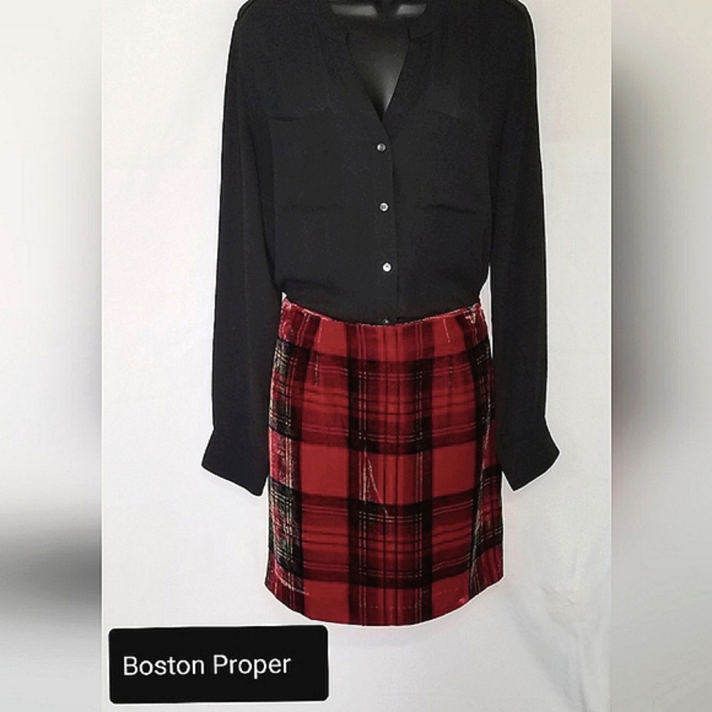 Boston Proper Red Tartan Skirt
